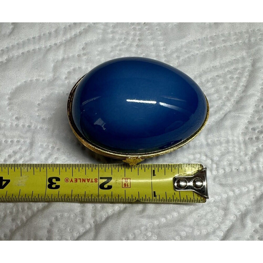 Limoges Rabbit Porcelain & Blue Egg Trinket Brass Hinged Boxes France - Picture 16 of 16